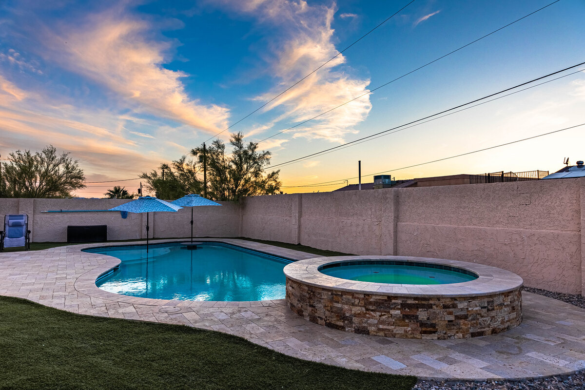 Pool and spa at sunset